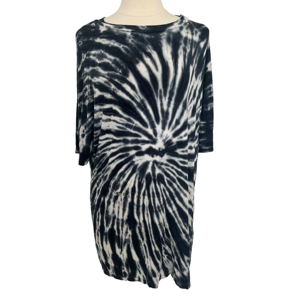 ZENANA Oversized Soft Black White Tie Dye Short Sleeve T-Shirt SZ LG